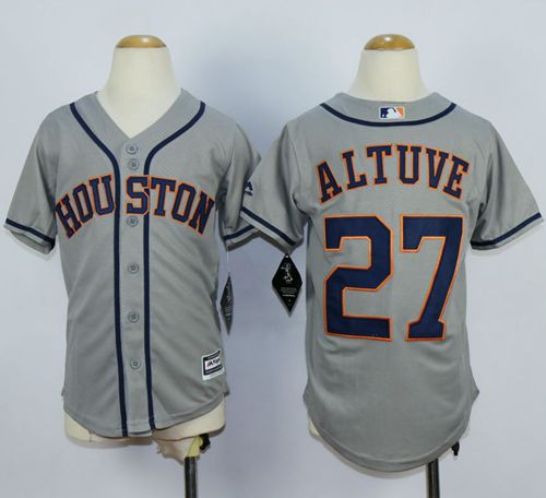 Astros #27 Jose Altuve Grey Cool Base Stitched Youth MLB Jersey - Click Image to Close